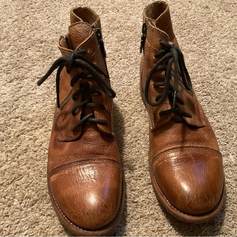BED|STU Brown Leather Lace-Up Ankle Boots